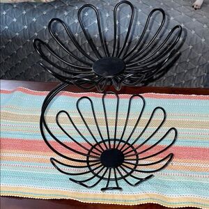 Black metal two-tiered fruit container - approximately 11 1/2” tall